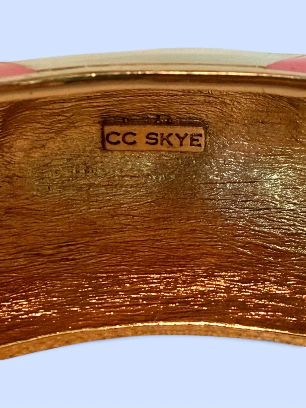 CC SKYE Coral Pink Enamel Gold Tone Hinged Statement Bangle Bracelet Marked